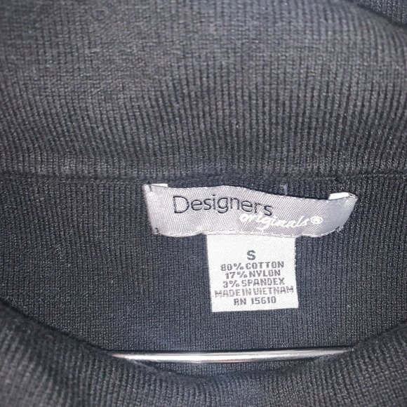 DESIGNERS ORIGINALS Blk Cowl Neck Sweater - S - Elbow Lngth Slvs, Rib Knit Trit - Picture 2 of 6